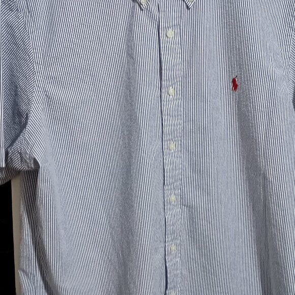 Ralph Lauren Men's Short Sleeve Button Down Shirt Size XL Blue White Pinstripe - Picture 8 of 11